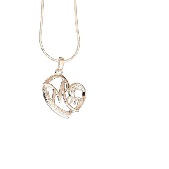 Mom Mother Sterling Silver 925 Heart Gem Pendant on Snake Rope Chain Necklace - Picture 5 of 14